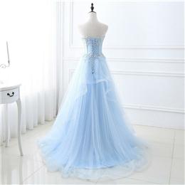 Picture of Light Blue Sweetheart Sheer Corset Evening Dresses, Long Tulle Prom Dresses